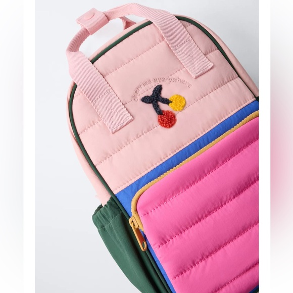 Zara Other - Zara Pink and Green Backpack with Embroidered Detail